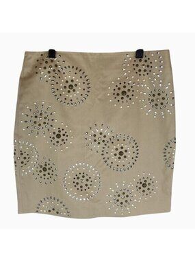 White House Black Market Beige Studded Pencil Skirt Size 4 Cotton Blend